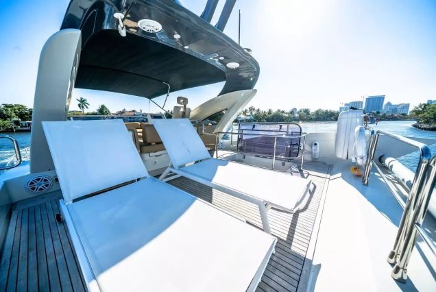 72ft Azimut Blackjack Miami upper deck seating with table for cocktails and fine dining