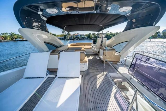 72ft Azimut Blackjack Miami upper deck seating with table for cocktails and fine dining