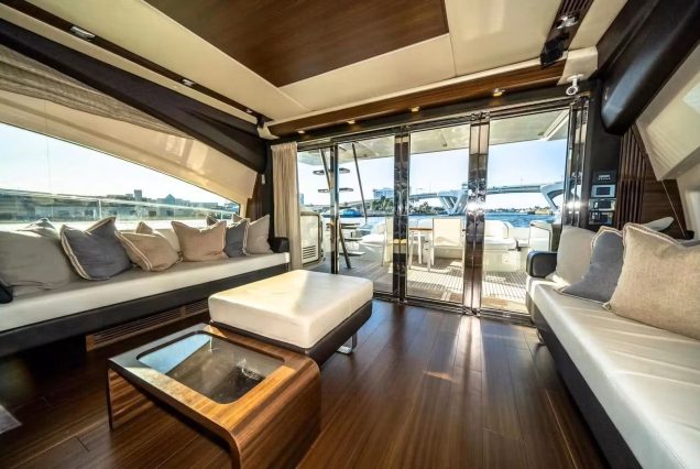 72ft Azimut Blackjack Miami sophisticated indoor salon with plush seating and elegant décor