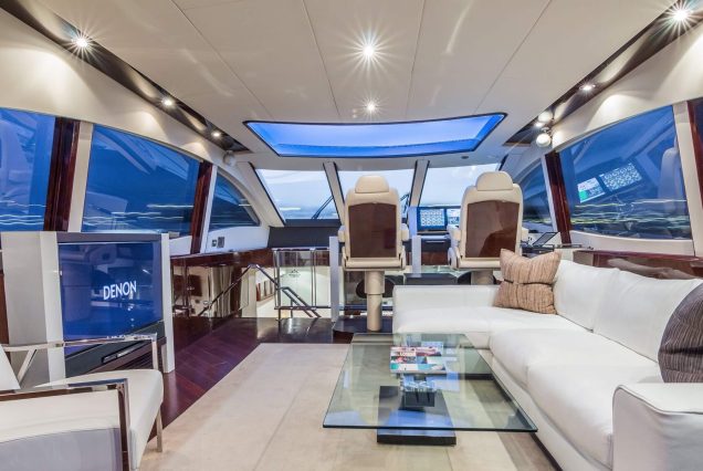 75ft Lazzara LSX Miami sophisticated indoor salon with plush seating and elegant décor