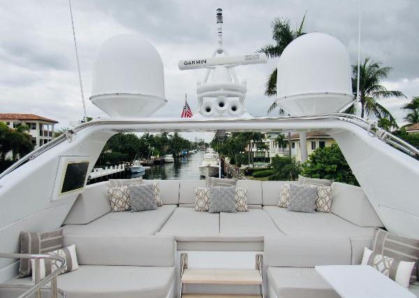 Luxury 105ft Leopard Miami upper deck ideal for open-air cruising and luxury relaxation