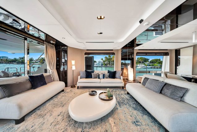 88ft Azimut Cloud9 Miami sophisticated indoor salon with plush seating and elegant décor