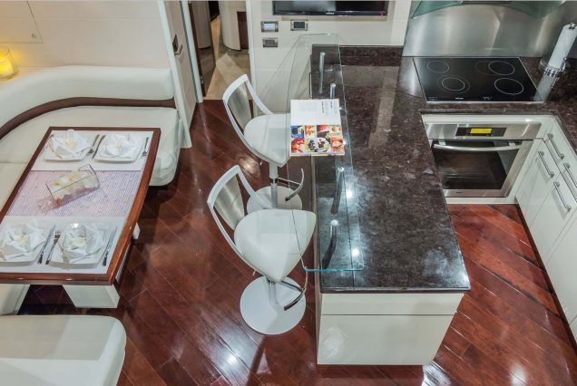 75ft Lazzara LSX Miami fully equipped galley with sleek modern finishes