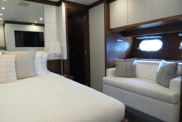 Luxury 105ft Leopard Miami guest cabin with sophisticated interiors and premium sleeping comfort
