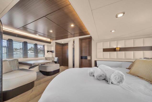 65ft NEPTUNES Yacht Miami master suite with private bathroom and refined finishes