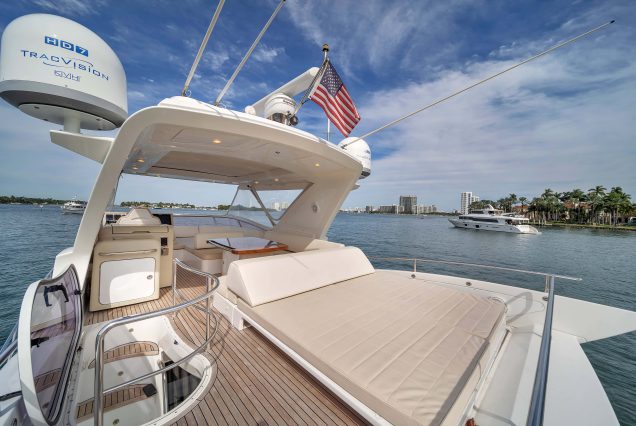 Luxury 64ft Deon Miami spacious sunbed area perfect for relaxing under the sun