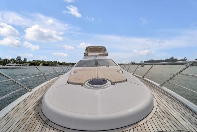 Luxury 64ft Deon Miami spacious sunbed area perfect for relaxing under the sun