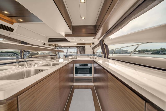 Luxury 64ft Deon Miami fully equipped galley with sleek modern finishes