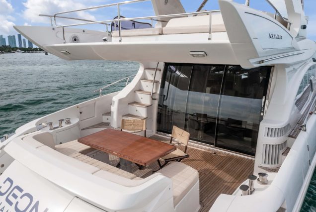 Luxury 64ft Deon Miami smooth boarding access to all entertainment areas with comfortable seating area