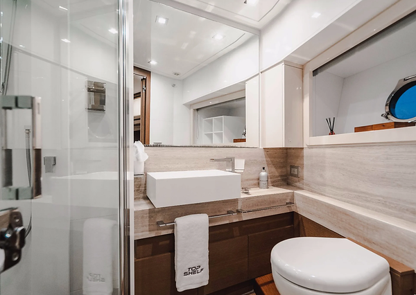 Top Shelf 87ft Ferretti Miami luxury washroom with premium fittings and finishes