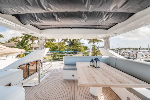 80ft Sunseeker Miami upper deck ideal for open-air cruising and relaxation