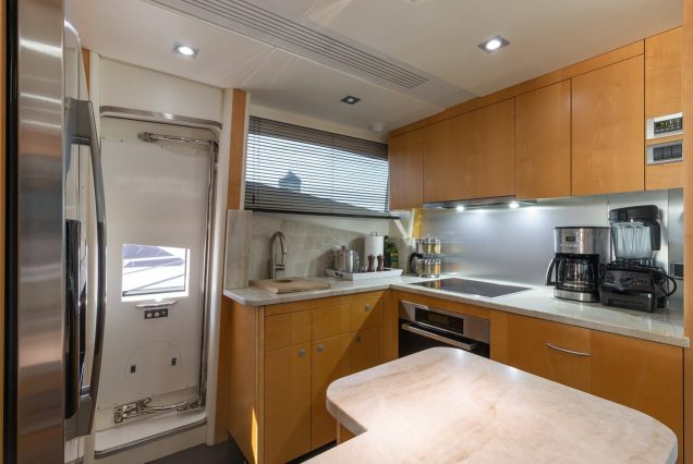 80ft Sunseeker Miami fully equipped galley with sleek modern finishes