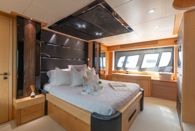 80ft Sunseeker Miami master suite with private bathroom and luxury finishes