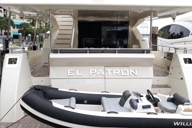 El-Patron 86ft Astondoa Miami oversized swim platform with seamless water access