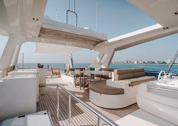 Top Shelf 87ft Ferretti Miami upper deck ideal for open-air cruising and relaxation