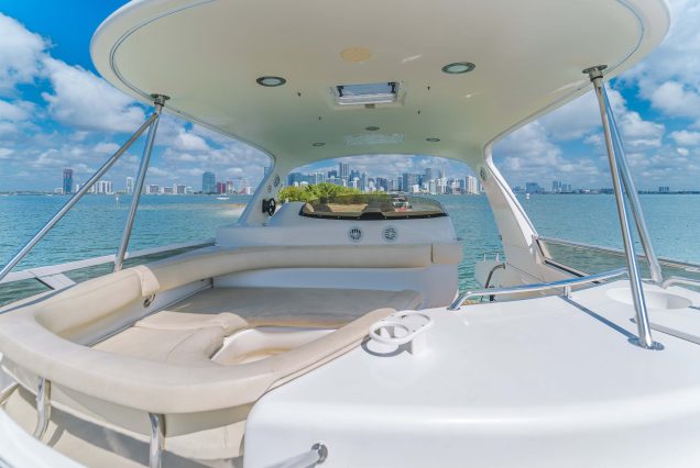 50ft Sea Ray Sedan Coast to Coast Miami elevated lounge offering scenic ocean and skyline views