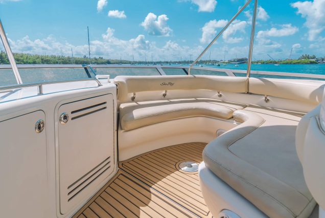 50ft Sea Ray Sedan Coast to Coast Miami open flybridge lounge perfect for entertaining and social cruising