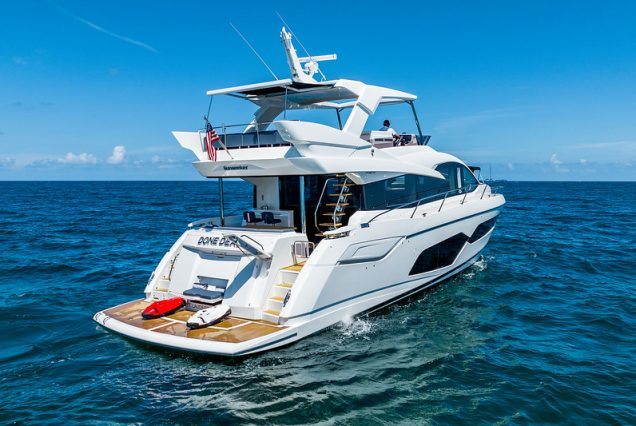 70ft SunSeeker Done Deal Miami large swim platform with easy water access