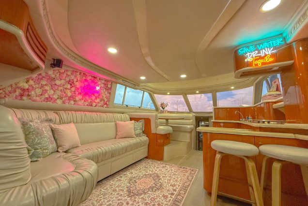 50ft Sea Ray Sedan Coast to Coast Miami sophisticated indoor salon with comfortable seating