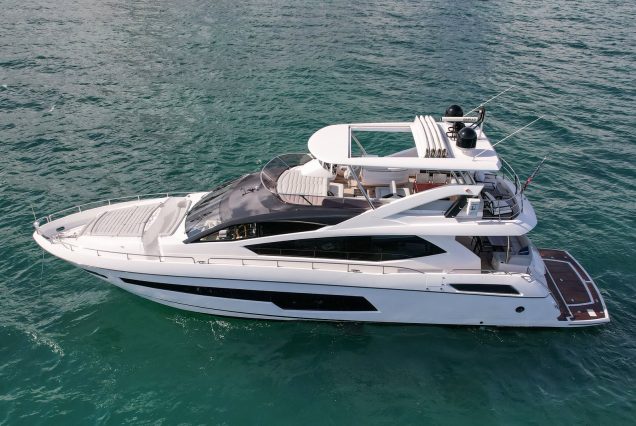 75ft Sunseeker M4 Predator Miami 2020 luxury performance with upper deck shade cover yacht available for charter