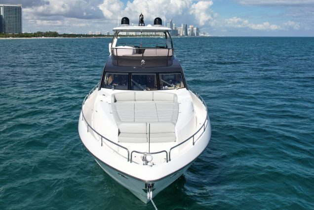 75ft Sunseeker M4 Predator Miami front deck lounge with breathtaking ocean views