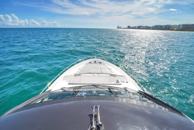 75ft Sunseeker M4 Predator Miami front deck lounge with breathtaking ocean views