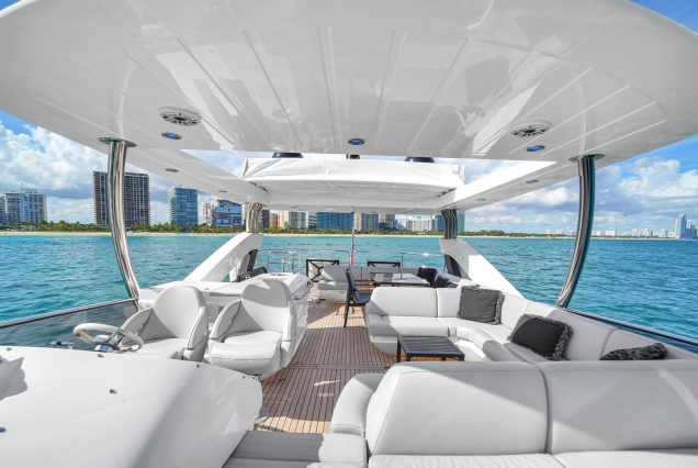 75ft Sunseeker M4 Predator Miami streamlined outdoor space with panoramic waterfront views
