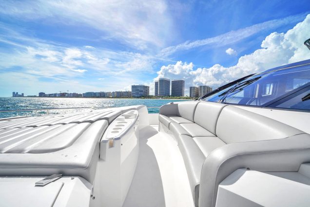 75ft Sunseeker M4 Predator Miami front deck lounge with breathtaking ocean views