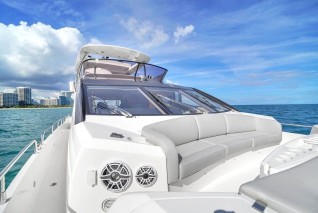 75ft Sunseeker M4 Predator Miami luxury sunbed area perfect for sunbathing and relaxation