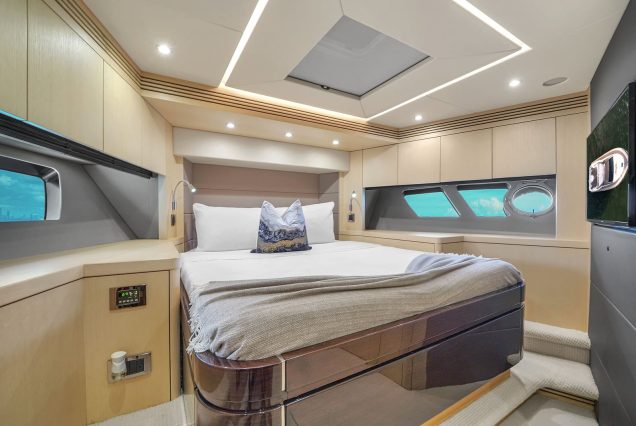 75ft Sunseeker M4 Predator Miami spacious master bedroom designed for a premium onboard experience