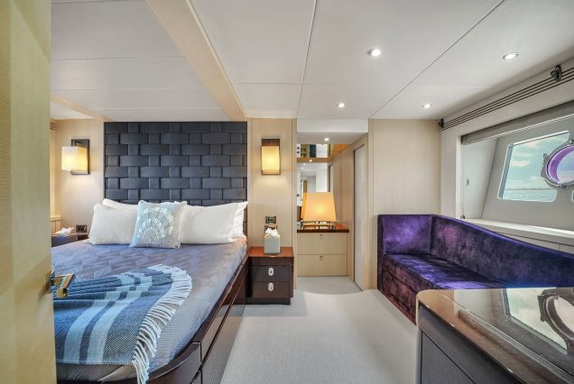 75ft Sunseeker M4 Predator Miami spacious master bedroom designed for a premium onboard experience