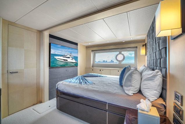 75ft Sunseeker M4 Predator Miami spacious master bedroom designed for a premium onboard experience