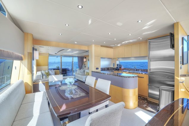 75ft Sunseeker M4 Predator Miami contemporary lounge with refined table setting