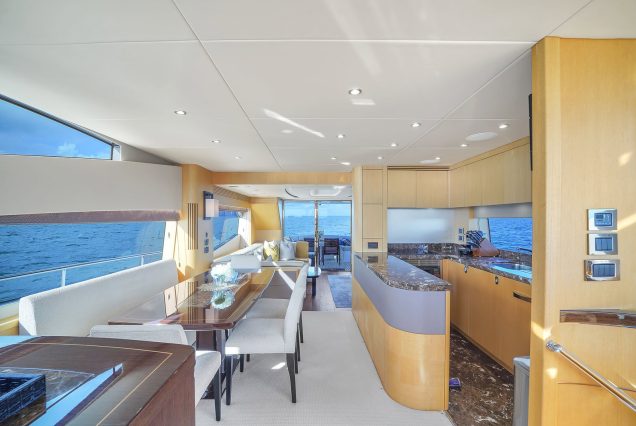 75ft Sunseeker M4 Predator Miami contemporary lounge with refined table setting