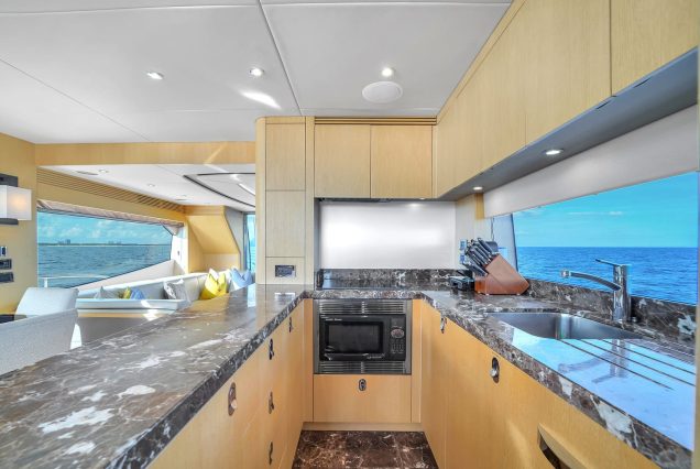 75ft Sunseeker M4 Predator Miami fully equipped galley with high-end finishes