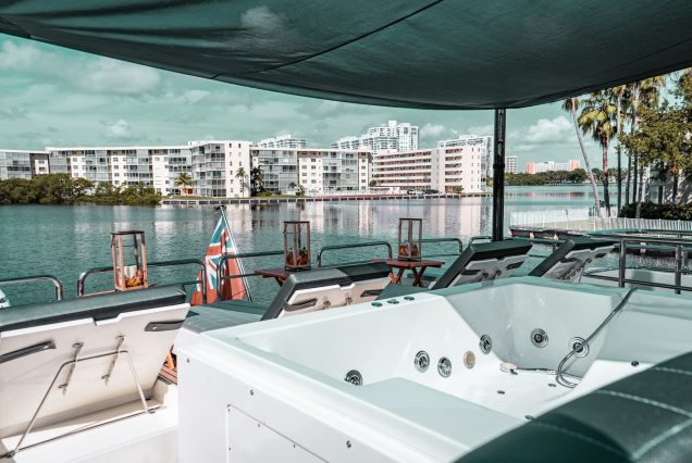 El-Patron 86ft Astondoa Miami onboard jacuzzi for a luxurious spa-like experience at sea