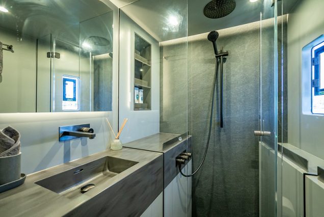 Sunreef 70ft ARCHIPIELAGO Miami premium washroom with luxury fittings and modern finishes