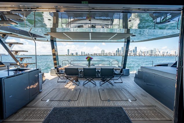 Sunreef 70ft ARCHIPIELAGO Miami grand boarding access leading to spacious entertainment areas