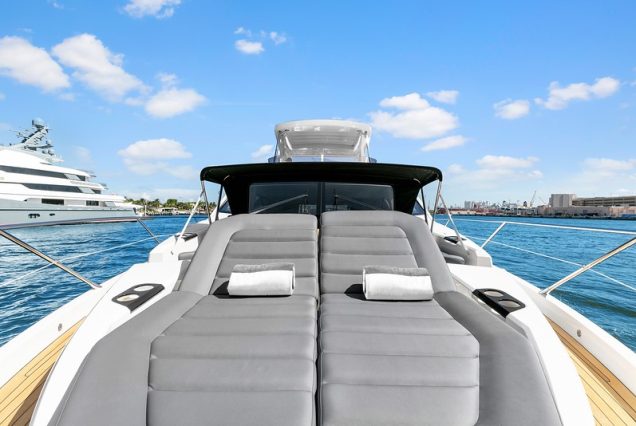 70ft SunSeeker Done Deal Miami spacious sunbed area perfect for relaxing under the sun