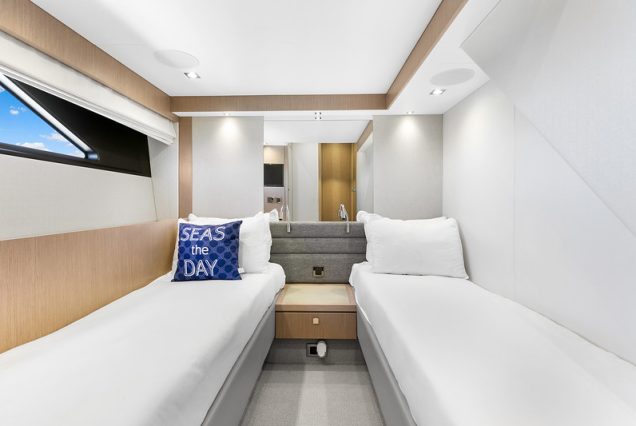 70ft SunSeeker Done Deal Miami guest cabin with elegant interiors and cozy sleeping space