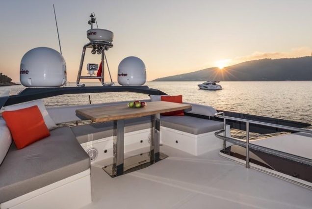 Modern 65ft Numarine Sebastian Miami expansive flybridge lounge ideal for entertaining