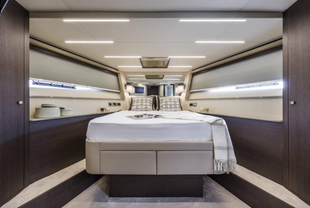 Modern 65ft Numarine Sebastian Miami spacious master bedroom crafted for comfort and privacy