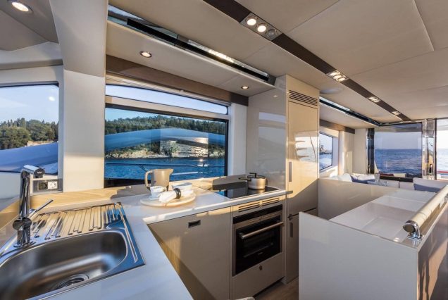 Modern 65ft Numarine Sebastian Miami fully equipped galley with sleek finishes