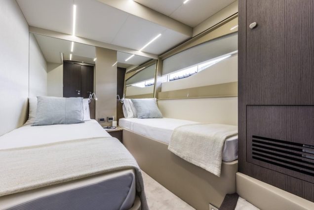Modern 65ft Numarine Sebastian Miami guest cabin with refined design and comfortable sleeping space