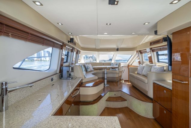52ft Sea Ray Bridge Miami stylish lounge with table for entertainment and social moments