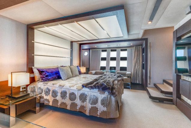 Scarlet 103ft Azimut Flybridge Miami spacious master bedroom designed for ultimate comfort and relaxation at sea