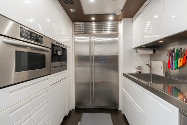 Scarlet 103ft Azimut Flybridge Miami fully equipped galley with sleek modern finishes and premium appliances