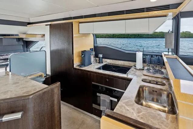 70ft Azimut Le Grand Bleu Miami fully equipped galley with sleek modern finishes
