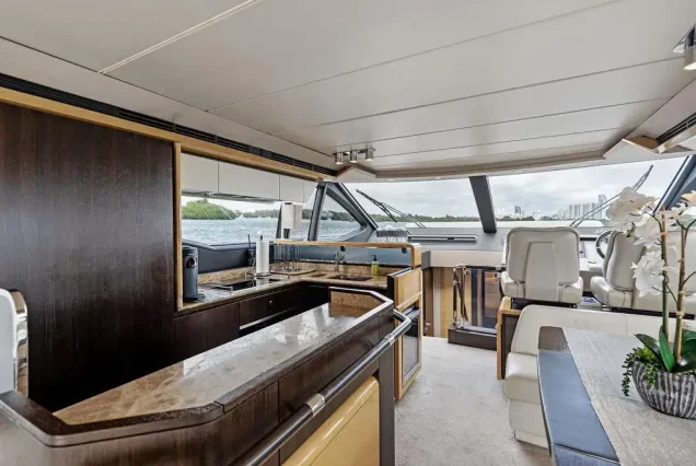 70ft Azimut Le Grand Bleu Miami fully equipped galley with sleek modern finishes