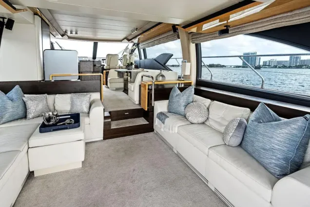 70ft Azimut Le Grand Bleu Miami sophisticated indoor salon with plush seating and elegant décor